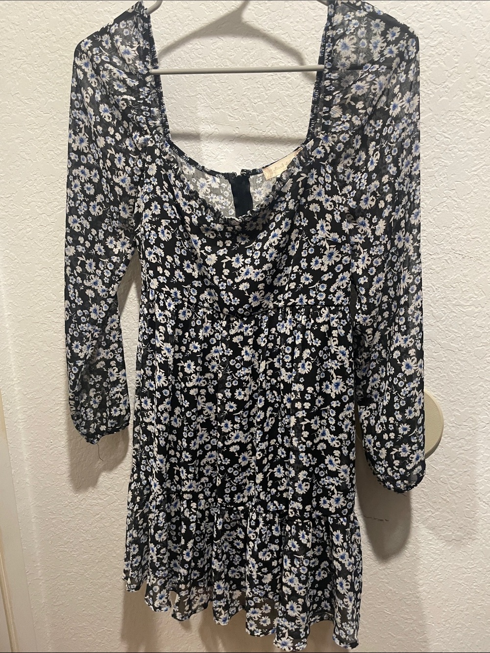 Altar'd State Black Dress with White and Light Blue Floral Print